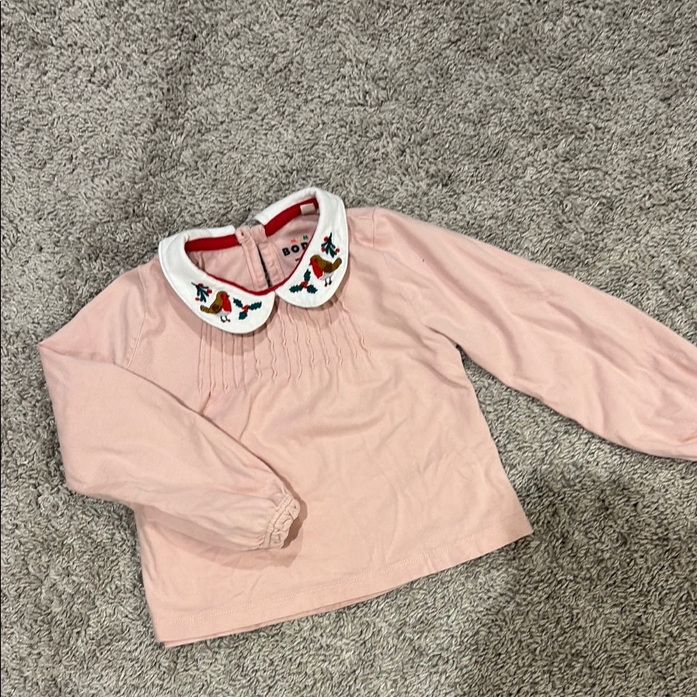 Mini Boden Pink Blouse with Embroidered Collar